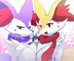  &lt;3 2018 anthro between_breasts big_breasts black_fur blue_fur blush braixen breast_squish breasts breasts_frottage canine chest_spike chest_tuft ear_tuft fangs female fox fur larger_female lucario macro male mammal micro micro_abuse micro_on_macro nintendo open_mouth pok&eacute;mon pok&eacute;mon_(species) red_eyes red_fur red_nose scarf shiny shiny_pok&eacute;mon size_difference smaller_male tagme tuft video_games white_fur yellow_fur ソリュウ 