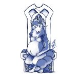  1:1 2018 anthro arm_markings armello blue_and_white breasts canid canine canis chair circlet clothing digital_media_(artwork) facial_markings feathers female fur furniture hand_on_lap hand_on_stomach head_feathers head_markings head_tilt headgear headgear_only headwear headwear_only looking_at_viewer mammal markings monochrome mostly_nude multicolored_body multicolored_fur nipples nude pregnant river_(armello) royalty sitting sogravid solo tailband throne two_tone_body two_tone_fur video_games white_body white_fur wolf 