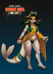  2020 anthro better_version_at_source breasts clothed clothing colored_nails digital_drawing_(artwork) digital_media_(artwork) english_text female fur gold_(metal) gold_jewelry gradient green_clothing green_hair hair hi_res india indian jewelry looking_at_viewer mammal marine nails pinniped rizonik seal simple_background sketch smile solo swimwear tattoo text white_body white_fur yellow_eyes 