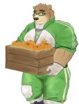  2020 anthro bottomwear brown_body brown_fur clothing eyewear food fruit fur glasses gloves handwear hh_t_mm hi_res humanoid_hands kemono male mammal pants plant pumpkin simple_background slightly_chubby solo tokyo_afterschool_summoners ursid video_games volos white_background 