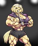  anthro beauty_mark big_muscles breasts canid canine canis cleavage clothed clothing domestic_dog female hi_res huge_muscles hyper hyper_muscles mammal muscular muscular_anthro muscular_female solo wobbleblot_(artist) 