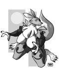  absurd_res anthro black_and_white black_sclera breasts canid canine canis claws digimon digimon_(species) female fox fur hi_res mammal monochrome renamon simple_background solo virushunter white_body white_fur 