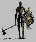  1other aegislash armor axe commentary crossover dark_souls_ii english_commentary full_armor gen_6_pokemon grey_background holding holding_axe holding_shield holding_weapon niking pokemon pokemon_(creature) ruin_sentinel shield signature simple_background souls_(from_software) standing weapon 