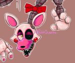  2020 4_fingers animatronic black_nose black_sclera canid canine eyelashes female fingers five_nights_at_freddy&#039;s five_nights_at_freddy&#039;s_2 fox grey_body hi_res lipstick machine makeup mammal mangle_(fnaf) nails open_mouth petitquartz pink_body pink_inner_ear red_cheeks ribbons robot semi-anthro sharp_teeth teeth video_games white_body yellow_eyes 