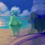  1:1 2020 beach big_butt butt digital_media_(artwork) duo elemental_creature elemental_humanoid flora_fauna flower flower_creature flower_humanoid green_body hair humanoid looking_away mrlusty nintendo not_furry nude plant plant_humanoid pok&eacute;mon pok&eacute;mon_(species) red_eyes roserade sea seaside solo_focus standing sunset thick_thighs treecko video_games water wide_hips 