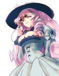  1girl alternate_costume binoculars blue_dress breasts cleavage cleavage_cutout clothing_cutout don_(rg06268) dress from_below hat large_breasts long_hair macross macross_delta mikumo_guynemer purple_hair solo very_long_hair victorian white_background 