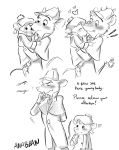  &lt;3 anabean anthro basil_(disney) blush clothed clothing comic digital_media_(artwork) disney duo embarrassed english_text female fur hat headgear headwear hi_res kissing male male/female mammal monochrome mouse murid murine olivia_flaversham rodent shocked simple_background smile text the_great_mouse_detective young 
