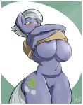  anthro anthrofied areola big_breasts bodily_fluids bottomless breasts clothed clothing clothing_lift equid equine female friendship_is_magic genitals grey_body hi_res huge_breasts limestone_pie_(mlp) mammal my_little_pony pussy sanders shirt shirt_lift solo sweat topwear undressing wide_hips 