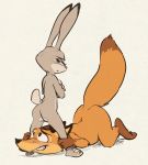  2020 anthro butt canid canine crossed_arms disney duo edtropolis female fox fur grey_body grey_fur hi_res judy_hopps lagomorph leg_grab leporid male mammal nick_wilde nude on_ground orange_body orange_fur rabbit red_fox simple_background standing zootopia 