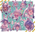  +_+ ... 1girl 1other :3 ? animal_ear_fluff animal_ears armpit_crease bangs blue_hair blush border bow braid breasts buck_teeth bunny_ears bunny_girl character_sheet cleavage closed_eyes coat commentary_request crying crying_with_eyes_open don-chan_(usada_pekora) eating expressions eyebrows_visible_through_hair eyes_visible_through_hair fangs food food_on_face gloves hair_bow hololive long_braid long_hair long_sleeves looking_to_the_side looking_up multicolored_hair multiple_views open_mouth orange_eyes outline outside_border reomenka shaded_face short_eyebrows small_breasts smile sparkle speech_bubble spoken_ellipsis sweatdrop tearing_up tears teeth thick_eyebrows trembling twin_braids two-tone_hair upper_teeth usada_pekora v-shaped_eyebrows virtual_youtuber wavy_mouth white_border white_coat white_hair white_outline wide-eyed x_x 