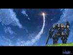  bottoms1237 clenched_hand cloud from_behind highres launching looking_up mecha no_humans original rocket scenery sky solo 