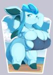  2020 anthro anthrofied beach big_breasts blue_body blue_eyes blue_fur blush breasts clothed clothing curvy_figure day eeveelution fdokkaku female fur glaceon hi_res huge_breasts kemono nintendo one-piece_swimsuit outside pok&eacute;mon pok&eacute;mon_(species) pok&eacute;morph pose sea seaside short_stack slightly_chubby solo standing swimwear thick_thighs video_games voluptuous water 