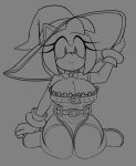  amy_rose anthro arm_warmers armwear bell bell_collar big_breasts black_and_white boots breasts cleavage clothed clothing collar eulipotyphlan female footwear grey_background hat headgear headwear hedgehog hi_res kneeling line_art looking_at_viewer magic_user mammal monochrome nipple_outline pinup pose simple_background sketch solo sonic_the_hedgehog_(series) tekkua wide_hips witch witch_hat 
