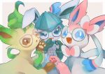  :d aqua-framed_eyewear bespectacled blue_eyes brown_eyes commentary_request gen_4_pokemon gen_6_pokemon glaceon glasses highres kikuyoshi_(tracco) leafeon no_humans open_mouth paws pink-framed_eyewear pokemon pokemon_(creature) smile sylveon tongue tongue_out translation_request 