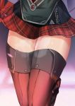  1girl absurdres arknights ass bagpipe_(arknights) between_thighs boots bound bound_thighs cum cum_in_pussy embarrassed highres krirk legs skin_tight thick_thighs thigh_boots thigh_gap thighhighs thighs 