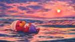  16:9 2020 ambiguous_gender animal_crossing anthro belly bottomwear clothing detailed_background hi_res lutrine lying mammal mustelid nintendo omochi_freedom outside pants pascal_(animal_crossing) red_body sea_otter slightly_chubby solo sun video_games water widescreen 