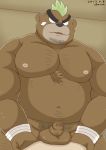  2017 anthro ashigara balls belly brown_body brown_fur fur genitals kemono lara male mammal moobs nipples overweight overweight_male penis solo_focus tokyo_afterschool_summoners ursid video_games 