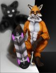  anthro canid canine clothed clothing costume fox fully_clothed kigurumi male mammal orange_body simple_background sitting skateboard smile solo zebrov 