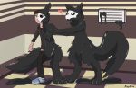  alsoflick black_goo canid canine canis changed_(video_game) duo goo_(disambiguation) goop hi_res human male mammal mid_transformation puddle puro_(changed) rubber transformation wet wolf 
