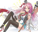  1girl azur_lane bangs bare_shoulders blush breasts commentary_request dress eyebrows_visible_through_hair gloves hair_between_eyes hair_ornament large_breasts lexington_(azur_lane) long_hair looking_at_viewer multiple_girls open_mouth pink_hair purple_eyes ribbon smile solo thighhighs y2 