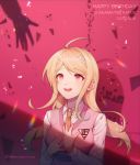  1girl ahoge akamatsu_kaede artist_name bangs blonde_hair breasts character_name commentary_request danganronpa dated eighth_note ewa_(seraphhuiyu) hair_ornament happy_birthday highres large_breasts long_hair long_sleeves looking_up musical_note musical_note_hair_ornament necktie new_danganronpa_v3 open_mouth pink_sweater_vest shirt smile solo_focus sweater_vest upper_body upper_teeth white_shirt 
