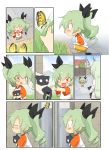  anchovy_(girls_und_panzer) anzai_romi bug butterfly grass green_eyes green_hair hair_ribbon highres insect jinguu_(4839ms) long_hair mother_and_daughter red_eyes ribbon short_twintails stuffed_toy translation_request twintails walking 