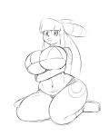  4:5 absurd_res anise_(quin-nsfw) anthro arm_under_breasts bangs big_breasts bikini breasts butt clothing eeveelution female hair hi_res kneeling long_hair looking_at_viewer monochrome navel nintendo pok&eacute;mon pok&eacute;mon_(species) quin-nsfw smile smiling_at_viewer solo swimwear thong umbreon underwear video_games 