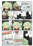  anchovy_(girls_und_panzer) anzai_romi embarrassed glasses green_hair hair_ribbon highres jinguu_(4839ms) long_hair mother_and_daughter red_eyes restaurant ribbon smile stuffed_animal stuffed_toy translation_request tsuji_renta wheel 