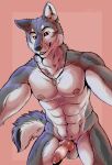  2020 abs anthro balls canid canine canis first_person_view fur genitals grey_body grey_fur hi_res knot male mammal marjani muscular muscular_anthro muscular_male penis simple_background solo wolf 