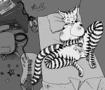  anthro bed big_breasts black_and_white bodily_fluids breasts chair computer curvy_figure desk detailed_background domestic_cat eyes_closed felid feline felis female fingering fingering_self furniture genital_fluids genitals greyscale guitar guitar_pick headphones hi_res huge_breasts laptop long_tail looking_pleasured mammal masturbation monochrome musical_instrument nipples nude on_bed plucked_string_instrument pussy pussy_juice realius solo string_instrument thick_thighs vaginal vaginal_fingering whiskers 