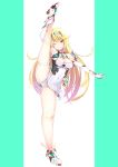  1girl blonde_hair breasts cleavage cleavage_cutout clothing_cutout daive highres large_breasts leg_up mythra_(xenoblade) one_eye_closed panties skindentation underwear white_panties xenoblade_chronicles_(series) xenoblade_chronicles_2 yellow_eyes 