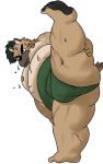  2020 anthro belly brown_body brown_fur butt canid canine canis domestic_dog fur humanoid_hands kemono kimagure_monja male mammal moobs nipples overweight overweight_anthro overweight_male scar simple_background solo sumo tokyo_afterschool_summoners video_games white_background yasuyori 