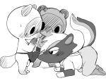  2020 animal_crossing apron apron_lift balls blush canid canine censored clothed clothing clothing_lift crotch_sniffing genitals ineffective_censorship kicks_(animal_crossing) mammal manmosu_marimo mephitid monochrome nintendo penis raccoon_dog simple_background skunk sniffing tanuki timmy_nook tommy_nook video_games white_background 