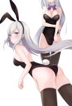  animal_ears ass bunny_ears bunny_girl echiru emilia_(re_zero) no_bra pointy_ears re_zero_kara_hajimeru_isekai_seikatsu tail thighhighs 