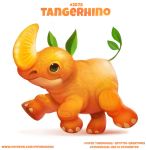  ambiguous_gender cryptid-creations elemental_creature english_text feral flora_fauna food food_creature fruit green_eyes humor leaf living_fruit mammal orange_body plant pun rhinocerotoid simple_background solo tangerine_(fruit) text url visual_pun walking white_background 