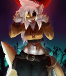  2020 5_fingers absurd_res ajna anthro breasts detailed_background digital_media_(artwork) eyebrows eyelashes female fingers fish hair hi_res marine midriff navel night non-mammal_breasts outside shark sky solo star starry_sky white_hair yellow_eyes 