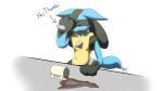  16:9 ambiguous_gender anthro beverage coffee coffee_mug english_text lucario nintendo pok&eacute;mon pok&eacute;mon_(species) solo spilled_drink text video_games vswitch widescreen 