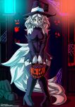 absurd_res anthro artofthediscipline big_tail breasts candy clothing cosplay female food footwear fruit halloween hat headgear headwear hi_res high_heeled_boots high_heels holidays knee_boots lips magic_user plant pumpkin shoes shy solo soul_eater witch witch_hat 