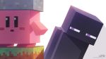  artist_name block copy_ability cube enderman highres kirby kirby_(series) minecraft no_humans on_head purple_eyes shadow staring super_smash_bros. twitter_username uno_yuuji watermark web_address white_background 