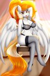  absurd_res anthro areola big_breasts bra breasts cleavage clothed clothing crossed_legs equid equine hair hasbro hi_res legwear mammal my_little_pony orange_hair panties pegasus pose rainbownspeedash rita_cloudy sitting solo thigh_highs translucent translucent_clothing underwear white_body wings 