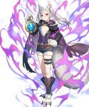  1girl alternate_costume animal_ears bangs belt claws closed_mouth collar detached_sleeves eyebrows_visible_through_hair fire_emblem fire_emblem_awakening fire_emblem_heroes full_body fur_trim grima_(fire_emblem) halloween_costume hand_on_hip highres holding long_hair long_sleeves looking_at_viewer official_art red_eyes robin_(fire_emblem) robin_(fire_emblem)_(female) shorts solo standing tail teffish thigh_strap tied_hair transparent_background twintails white_hair wolf_ears wolf_tail 