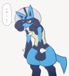  blue_body blue_fur canid canine cone_on_head darkluxia fur hi_res lucario male mammal nintendo pok&eacute;mon pok&eacute;mon_(species) red_eyes simple_background solo video_games white_background 