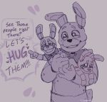  &lt;3 2020 4_fingers animatronic anthro blush bonnet_(fnafsl) bonnie_(fnaf) bow carrying english_text eyebrows female fingers five_nights_at_freddy&#039;s gesture lagomorph leporid long_ears looking_at_another machine male mammal open_mouth pointing puppet puppet_bonnie_(fnafsl) purple_and_black rabbit robot sister_location size_difference skeletoninthemelonland small_tail smile speech_bubble standing text video_games 
