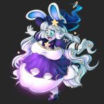  1:1 anthro belly big_belly big_breasts breasts clothing eyewear female female_pred glasses hat headgear headwear hi_res lagomorph leporid magic mammal rabbit round_glasses struggling thick_thighs vore witch_hat zubuzz 