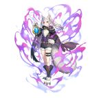  1girl absurdres alternate_costume animal_ears bangs belt claws closed_mouth collar detached_sleeves eyebrows_visible_through_hair fire_emblem fire_emblem_awakening fire_emblem_heroes full_body fur_trim grima_(fire_emblem) halloween_costume hand_on_hip highres holding long_hair long_sleeves looking_at_viewer official_art red_eyes robin_(fire_emblem) robin_(fire_emblem)_(female) shorts solo standing tail teffish thigh_strap tied_hair twintails white_background white_hair wolf_ears wolf_tail 