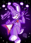  2018 animatronic anthro bonnie_(fnaf) bow buckteeth english_text fingers five_nights_at_freddy&#039;s fur guitar hair head_tuft hi_res holding_object lagomorph leporid machine male mammal musical_instrument open_mouth plucked_string_instrument purple_body purple_fur purple_hair rabbit red_eyes robot signature small_tail solo star string_instrument teeth text tkaoaii-artz tongue tuft video_games white_body white_fur 