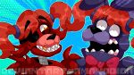  2020 amanddica animatronic anthro black_nose blue_background bonnie_(fnaf) canid canine cheek_tuft cosplay duo eye_patch eyebrows eyewear facial_tuft five_nights_at_freddy&#039;s fox foxy_(fnaf) freckles gold_(metal) gold_tooth grey_body hair hi_res lagomorph leporid machine male mammal open_mouth pigtails pirate purple_body rabbit red_body red_hair robot screaming sharp_teeth shoulder_tuft simple_background smile teeth tuft video_games wig yellow_eyes 