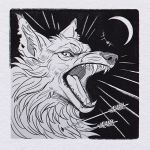  1:1 2020 arrow canid canine canis feral headshot_portrait male mammal moon open_mouth portrait teeth tongue traditional_media_(artwork) wolf x-zelfa 