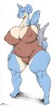  anthro big_breasts breasts cleavage clothed clothing female hi_res huge_breasts lapras nintendo nipple_outline one-piece_swimsuit pok&eacute;mon pok&eacute;mon_(species) pose simple_background slightly_chubby solo swimwear thick_thighs upai video_games white_background 