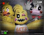  2015 animatronic anthro avian beak bib bird black_nose black_sclera canid canine cheek_tuft chica_(fnaf) chicken claws eyebrows eyelashes eyeshadow facial_tuft feathers fingers five_nights_at_freddy&#039;s five_nights_at_freddy&#039;s_2 fox fur galliform gallus_(genus) hair head_tuft hi_res lipstick machine makeup mammal mangle_(fnaf) one_eye_closed open_mouth open_smile phasianid pink_body pink_cheeks pink_fur pink_inner_ear red_cheeks red_claws robot sharp_teeth signature smile teeth toy_chica_(fnaf) tuft video_games white_body white_eyes white_fur white_hair yellow_body yellow_feathers zieghost 
